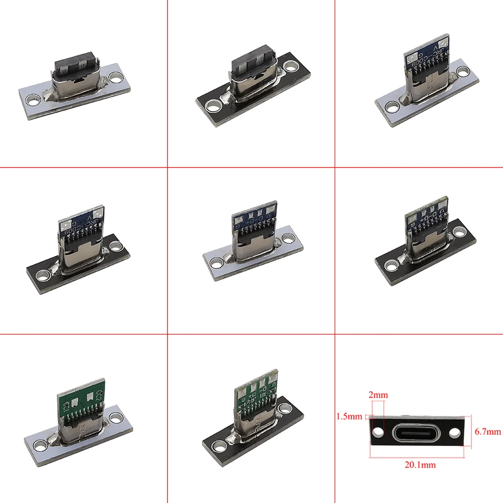 1/2/3/5/6/10 Uds. Conector USB tipo C con placa de fijación 2 pines 4 pines 6 pines conector de soldadura hembra tipo C puerto de carga - imagen 2