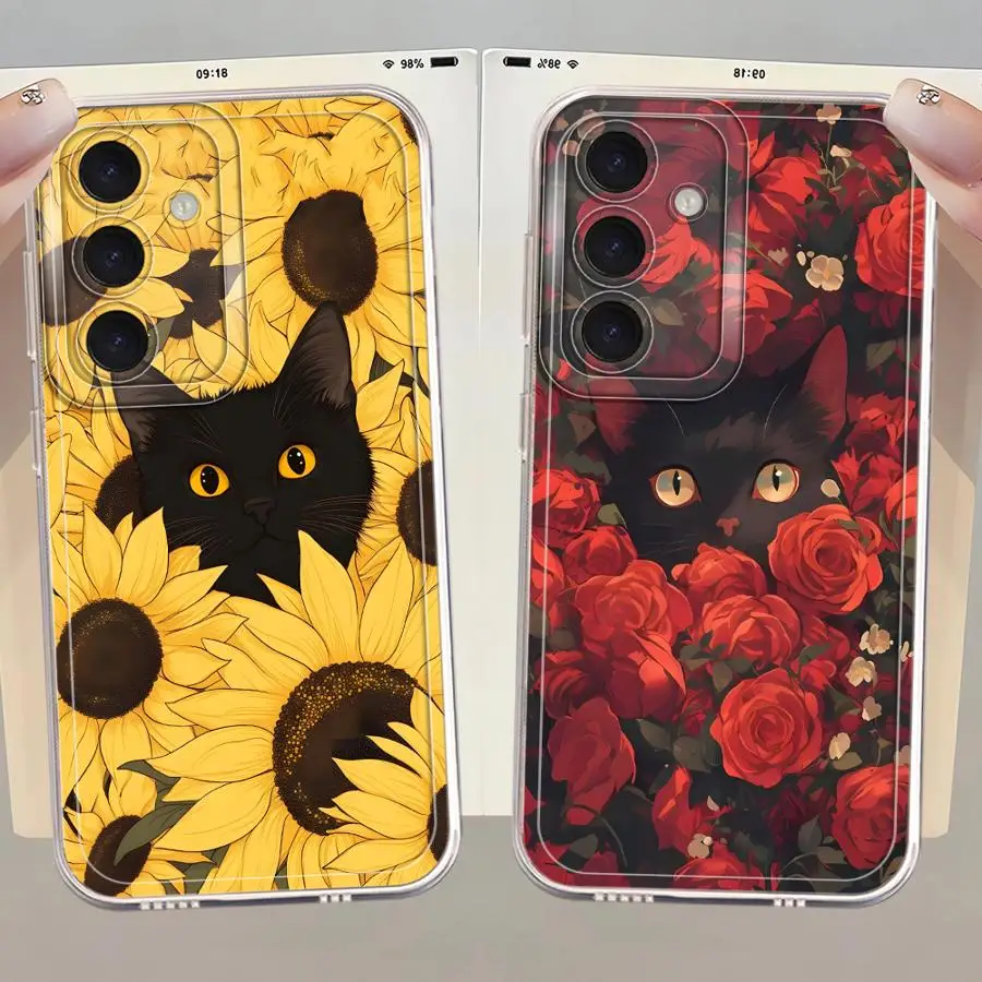 Funda de teléfono con bonito gato de dibujos animados para Samsung Galaxy A25 A13 A35 A22 A16 A73 A15 A71 A72 A12 A35 cubierta transparente - imagen 5