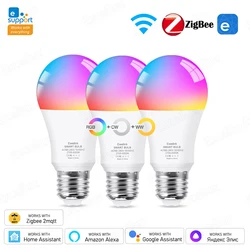 EWelink-bombillas Led E27 Zigbee, lámpara inteligente con WiFi, 15W, RGB, CW, WW, funciona con Alexa, Yandex, Alice Hub, asistente de Google