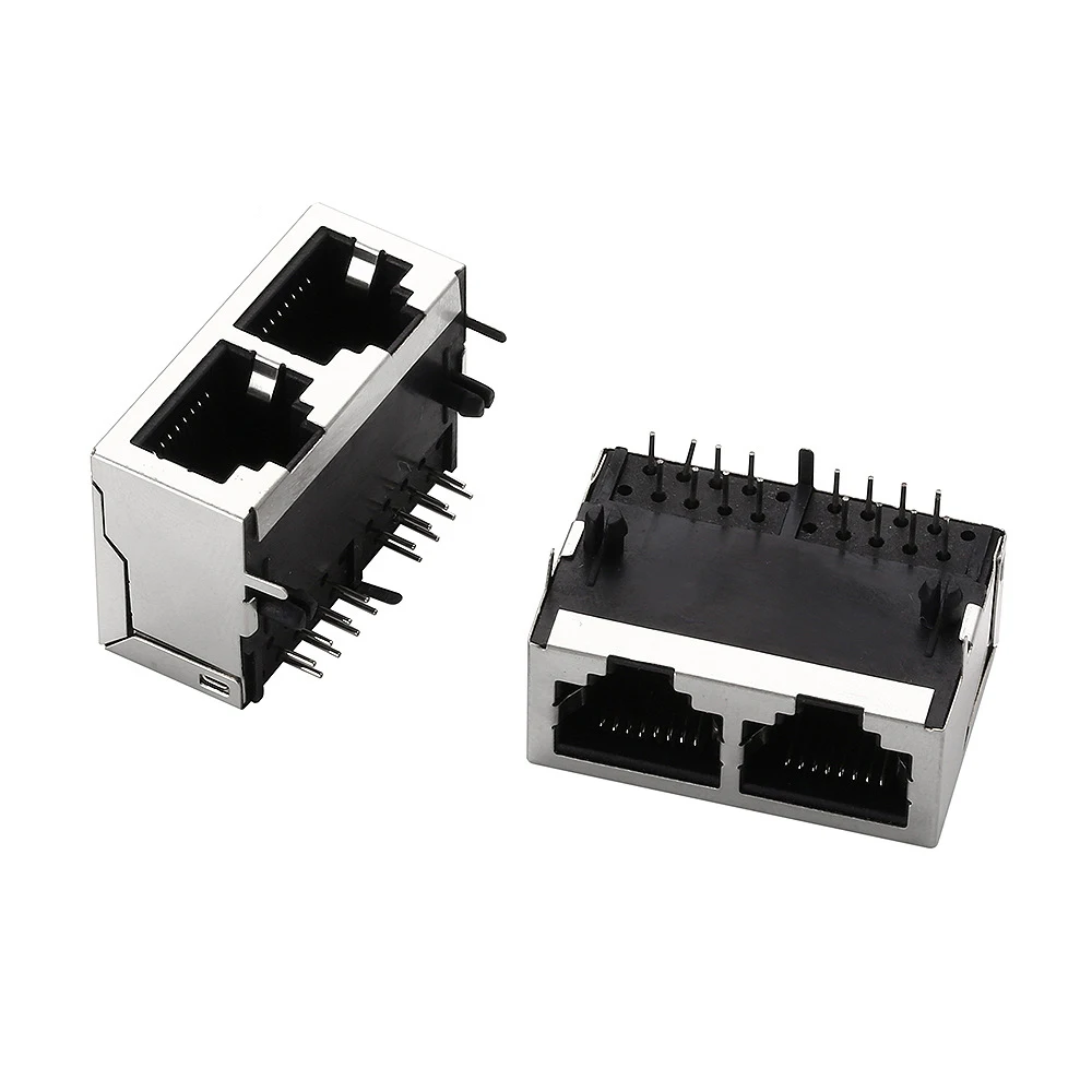 Enchufe RJ45 de 5 piezas, 1x2, doble puerto, conector de red horizontal de 90 grados, PCB - imagen 2