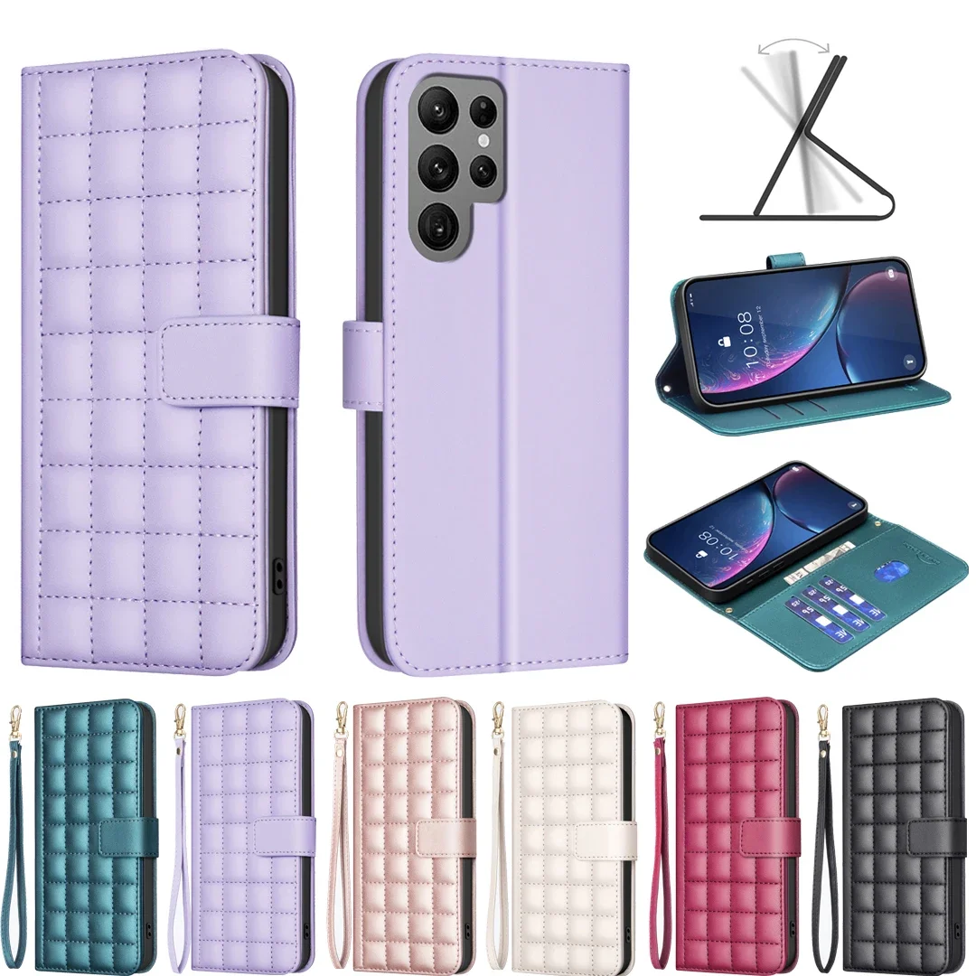 Funda de cuero con tapa para Samsung Galaxy S24 Ultra S23 FE S22 Plus S21 A15 A55 A35 A25 A54, funda con soporte y correa de mano
