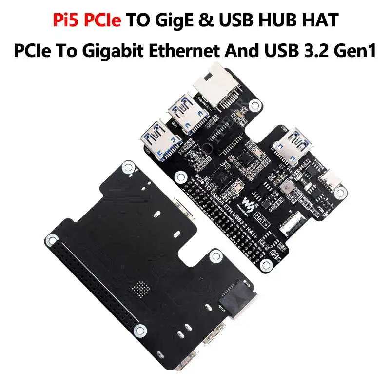 Raspberry Pi 5 PCIe a Gigabit ETH USB3.2 HAT + USB HUB para Pi5 - imagen 2
