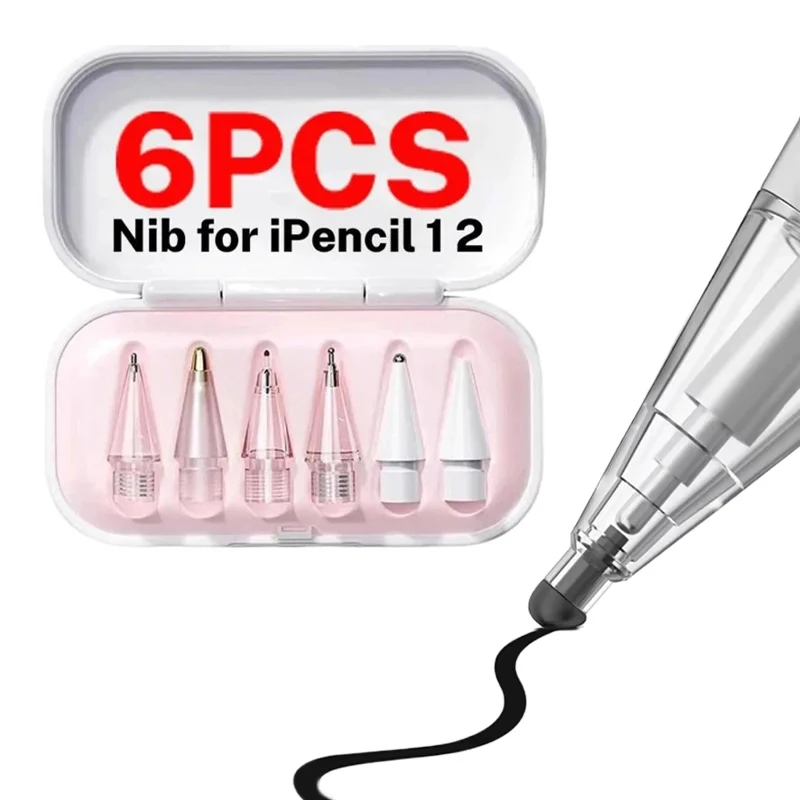Puntas de repuesto para Apple Pencil 1.a y 2.a generación, puntas de repuesto transparentes, lápiz óptico, escritura suave, punta silenciosa para iPad iPencil 1 2, 4/6 Uds. - imagen 2
