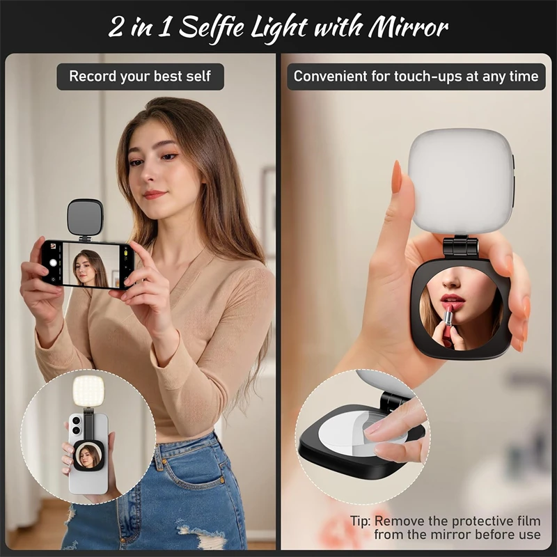 Luz magnética plegable 2 en 1 para Selfie con espejo para Magsafe IPhone, luz de relleno, anillo Led, Flash, accesorios de fotografía y vídeo - imagen 3