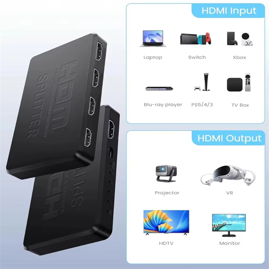 Divisor 1 en 4 salidas 4K compatible con HDMI, divisor de vídeo 1x4, divisor HDTV, sincronización de Audio para TV Box, HDTV, DVD, PS3, Xbox, Monitor de ordenador portátil - imagen 3