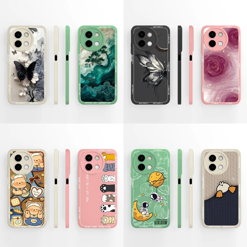 Para Vivo Y38 Y58 Y39 5G Funda de teléfono mariposa Rosa suave silicona líquida anticaída Funda para Vivo Y 38 Y 58 Y 39 Funda ligera