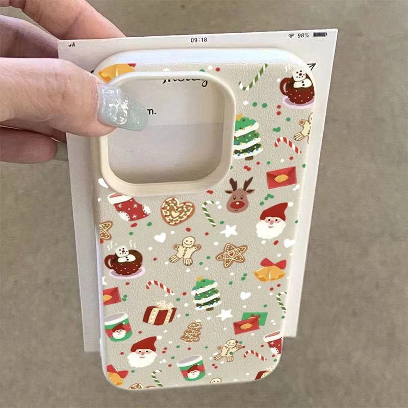 Funda de teléfono de cuero de imitación para regalo de Navidad, funda de silicona para iPhone 17 Air 16 E 15 14 Plus 13 12 11 Pro Max XS Max - imagen 4