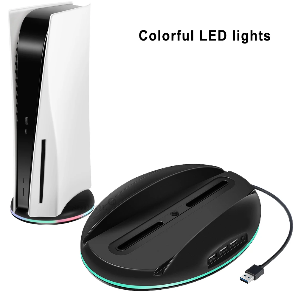 Soporte de luz LED para consola de juegos PS5, estación Vertical con 3 puertos USB 2,0, accesorios para Sony Playstation 5 - imagen 4