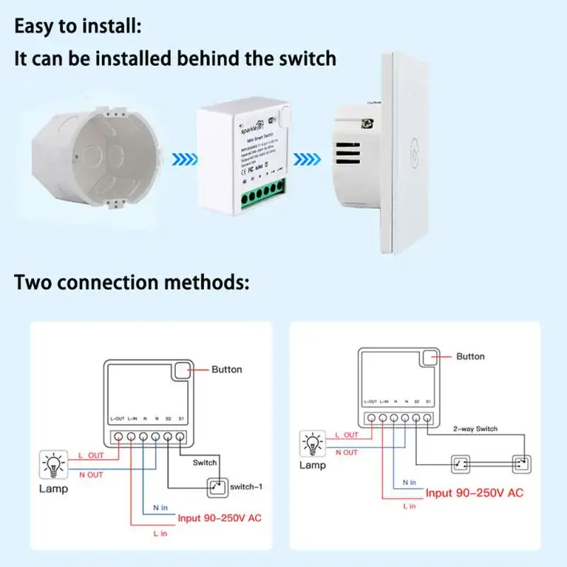 16A Tuya Mini DIY WiFi interruptor inteligente con función de sincronización módulo de interruptor de luz inteligente Compatible con Alexa Google Home - imagen 5