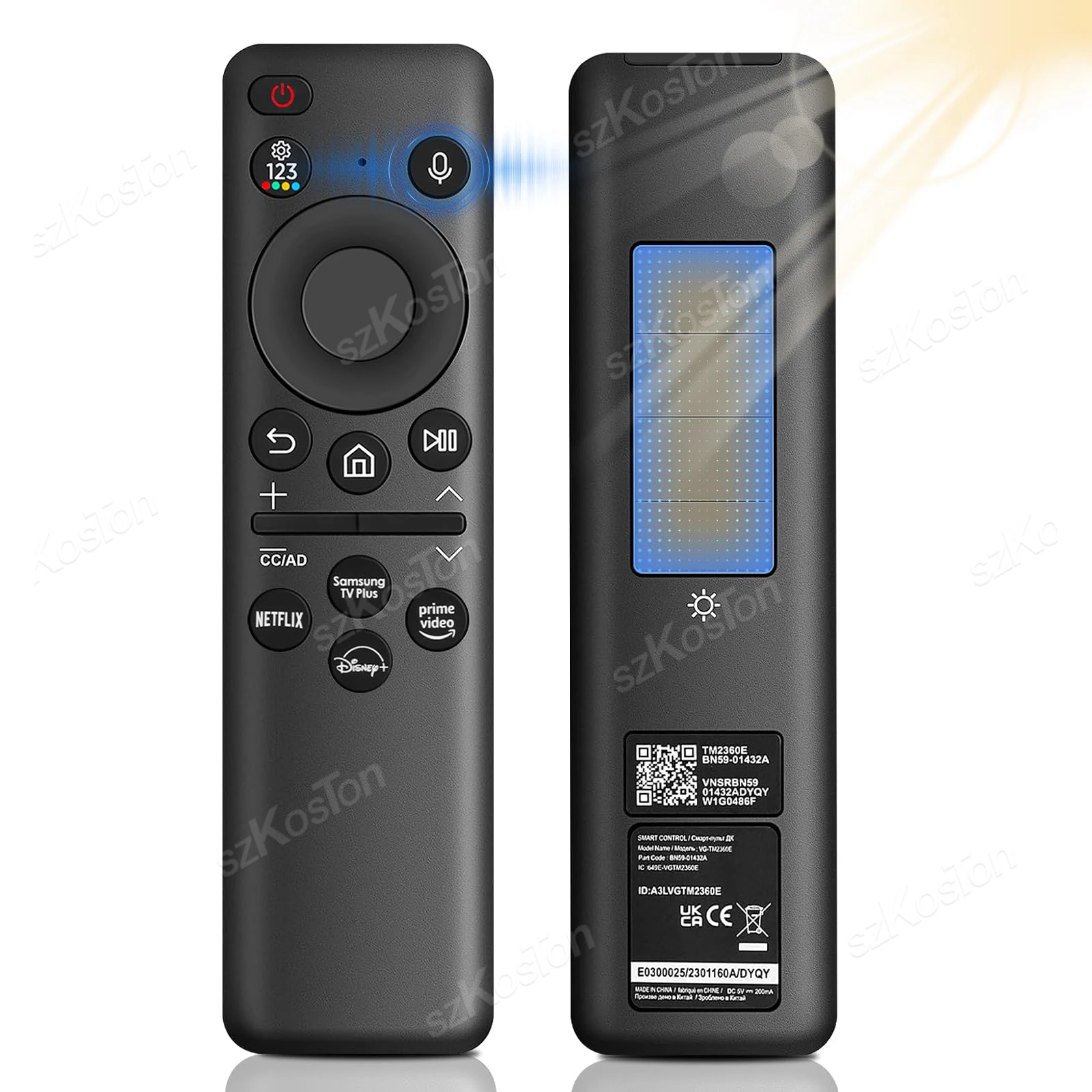 Reemplazo remoto por voz Solar para Samsung TV, mando a distancia recargable de BN59-01432A para televisores inteligentes Samsung Neo QLED 8K HDR