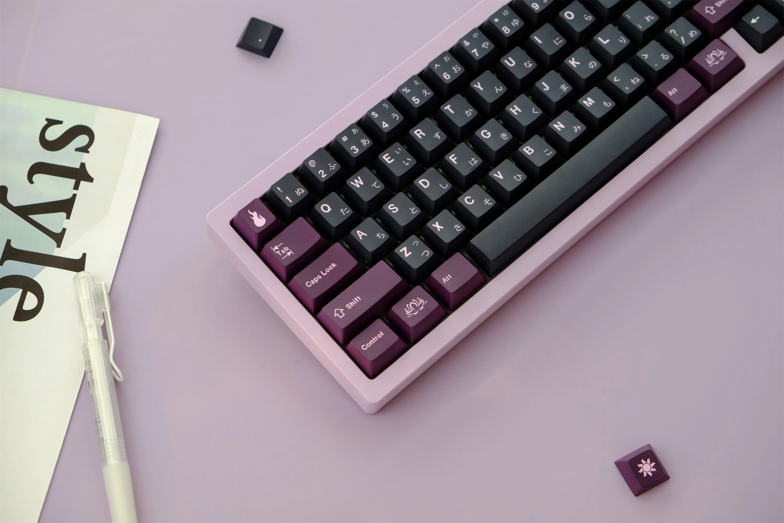 GMK-tecla negra lotus, teclas PBT de 129 teclas, perfil de cereza, DYE-SUB, personalizadas, para teclado mecánico - imagen 3