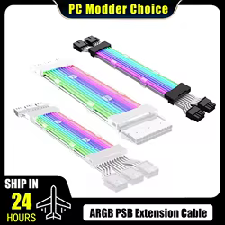 Cable RGB de extensión PSU para caja de PC, ATX 24 pines/PCI-E GPU 8 pinesX2, adaptador de transferencia de Streamer ARGB de línea de Color neón, sincronización M/B 5V 3 pines