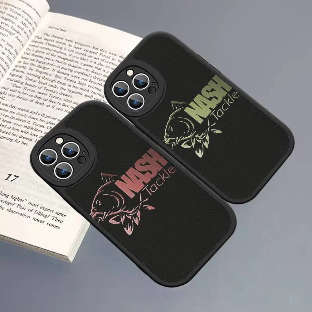 Funda de teléfono de cuero con logotipo de pesca N-Nashs para IPhone 16 14 15 Pro Plus 13 12 11 Pro Max, funda de silicona - imagen 2
