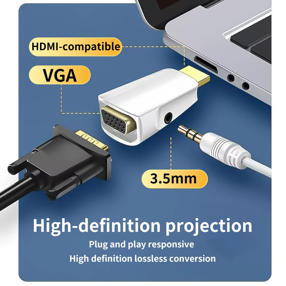 MUICAI-convertidor de Cable HDMI a VGA, convertidor macho a hembra, adaptador HD 1080P, Audio de 3,5mm para TV Box, PC, portátil y tableta - imagen 2