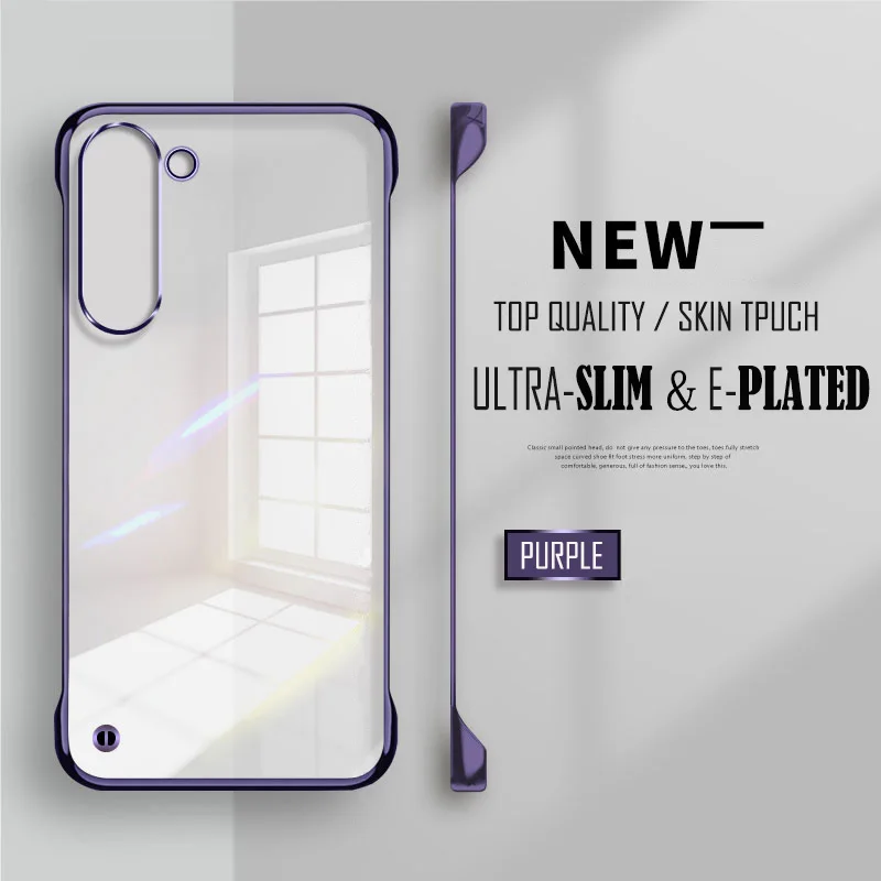 Funda de teléfono sin marco delgada transparente chapada para Samsung S25 S24 S23 FE Ultra Plus S25 Edge protección de lente cubierta trasera chapada