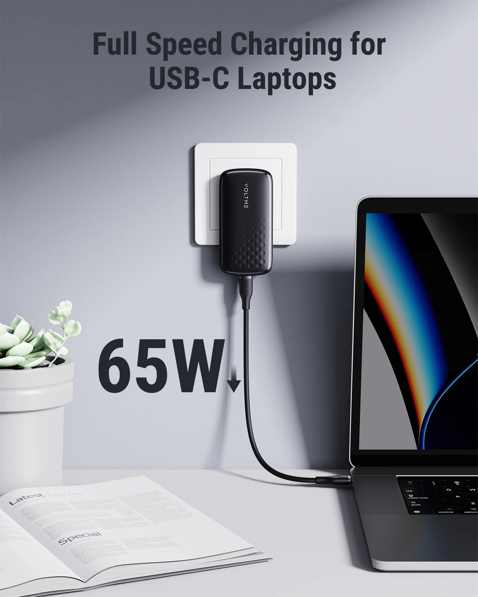 VOLTME GaN 65W cargador USB C ultrafino carga rápida 5,0 PD3.0 cargador de carga rápida cargador de teléfono para iPhone 14 Pro Max Macbook - imagen 4