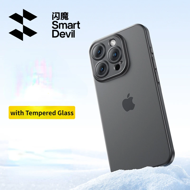 SmartDevil-funda de teléfono mate ultrafina para iPhone 15Pro Max 15, carcasa protectora de teléfono anticaída con vidrio templado