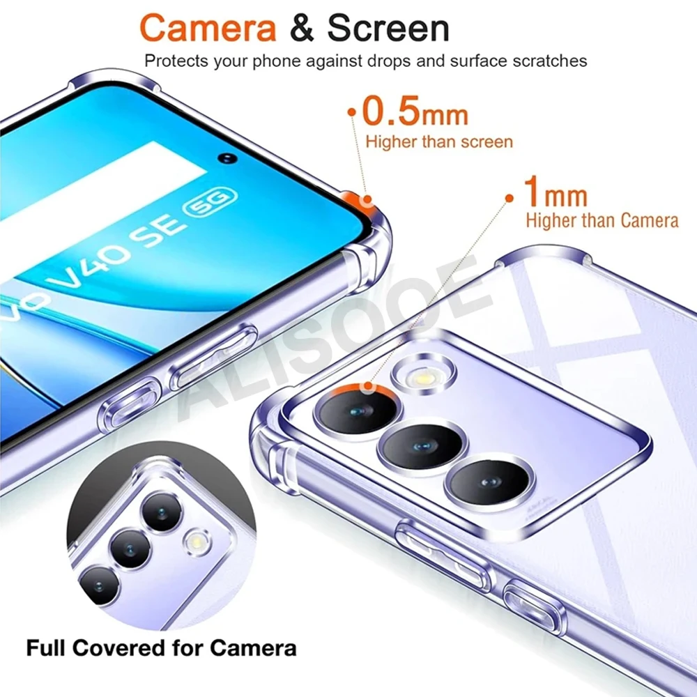 Funda transparente HD para VIVO V40 SE V40 Lite 5G, carcasa protectora de TPU transparente para Vivo V30 Lite V30e V29 Pro V29E - imagen 5