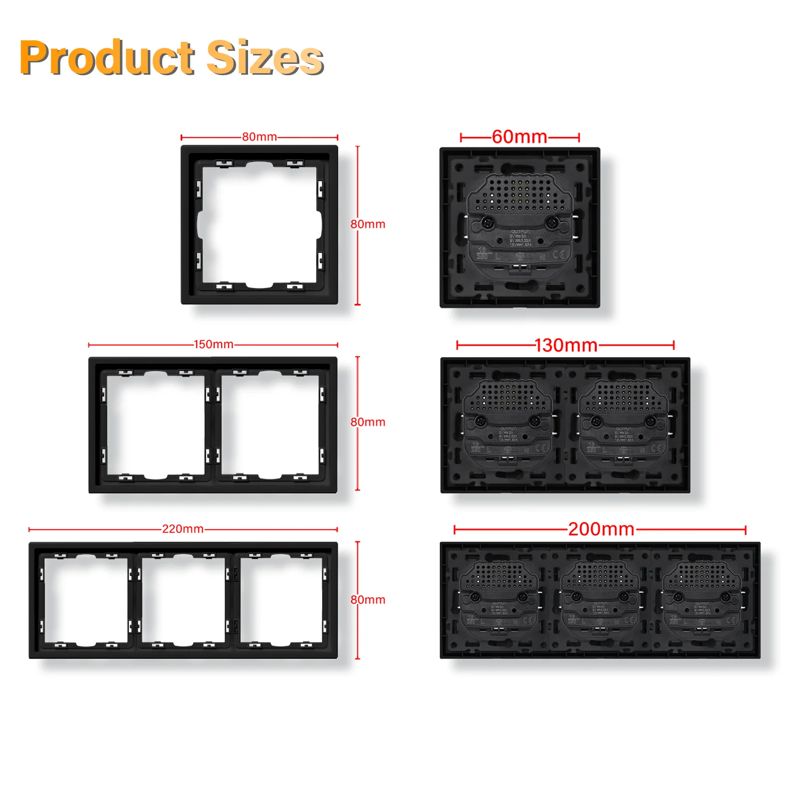 BSEED 1/2 interruptor de pared individual interruptor de luz doble interruptor de botón grande Triple 1 vía marcos de plástico estándar de la UE 10A - imagen 5