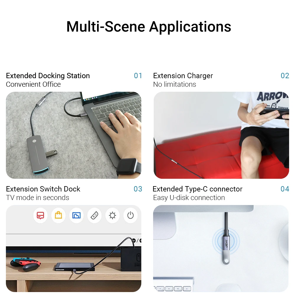 JEYI-Cable de extensión USB tipo C, extensor macho a hembra, USB 3,1 Gen 2, transferencia de datos de 10Gbps, carga rápida de 60W para iPad y portátil - imagen 5