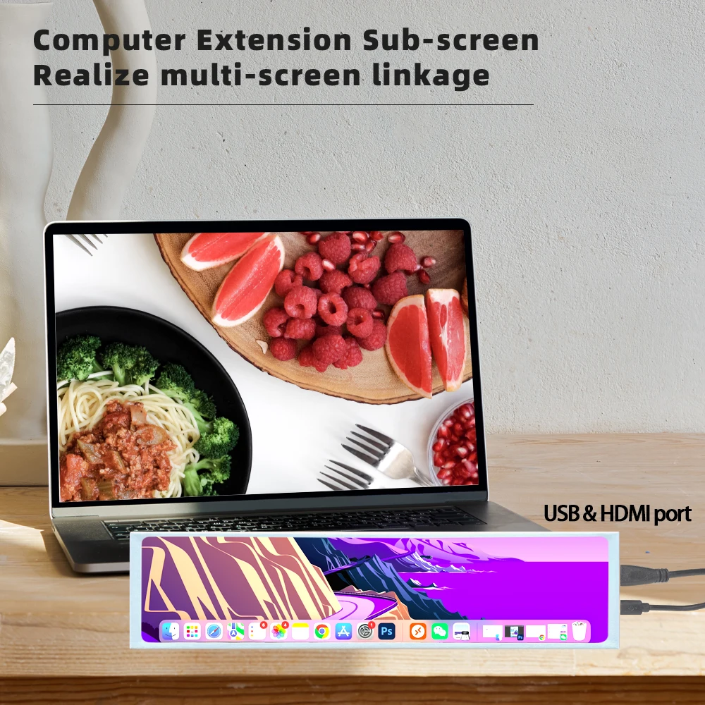 LESOWN-Monitor LCD de barra estirada, pantalla pequeña portátil HDMI blanca para ordenador, PC, Raspberry Pi, 11,3, 8,8, 7,9, 440, 1920 - imagen 4
