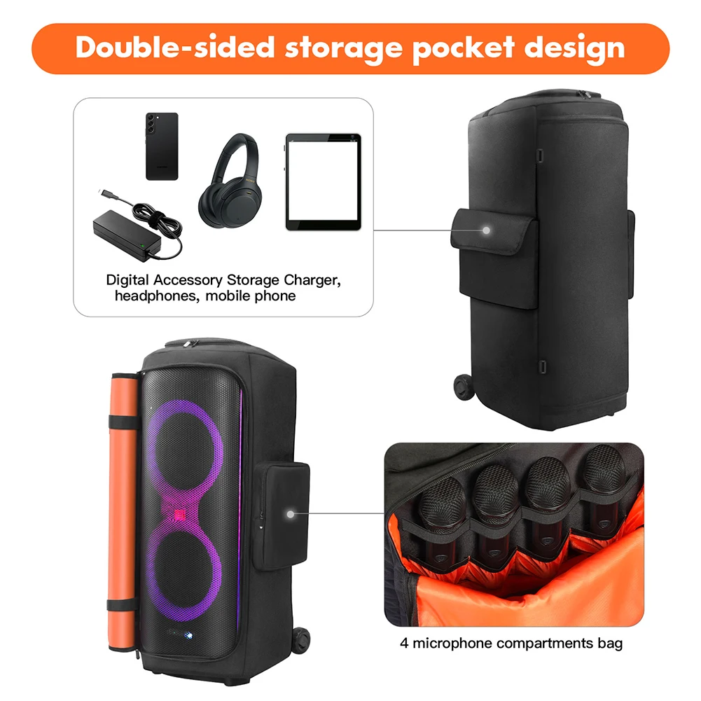 Estuche antipolvo para altavoz portátil con bolsillo para micrófono, bolsa de almacenamiento para altavoz de doble cara, resistente al agua para accesorios JBL Party Box 710 - imagen 4