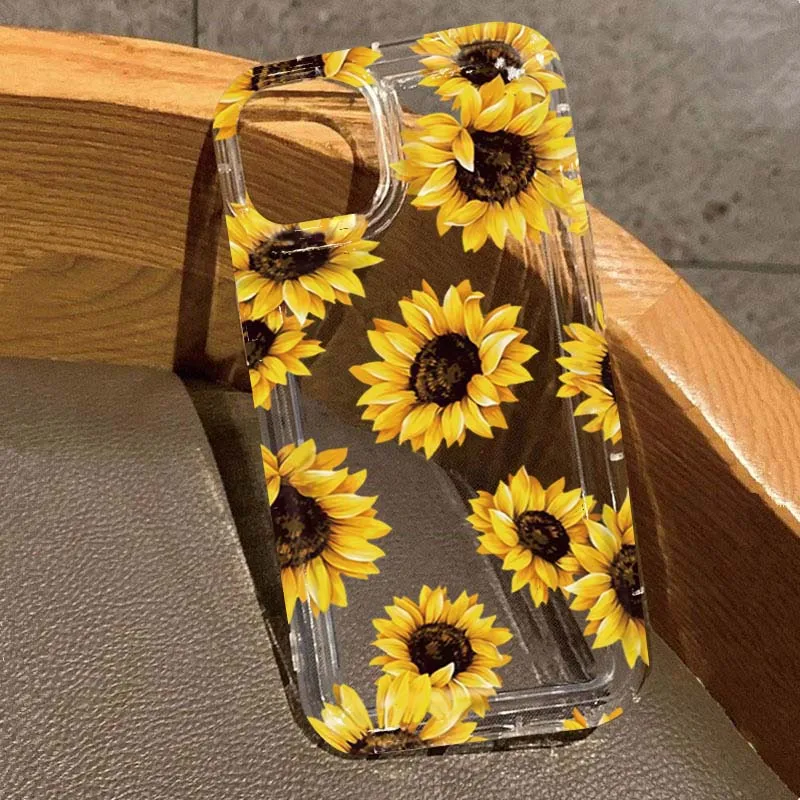 Funda de teléfono transparente estilo INS de Color cálido de girasol para iPhone 11 12 13 14 15 16 17 Air Pro Max Plus 16E XR X XS 7 8 Plus SE2