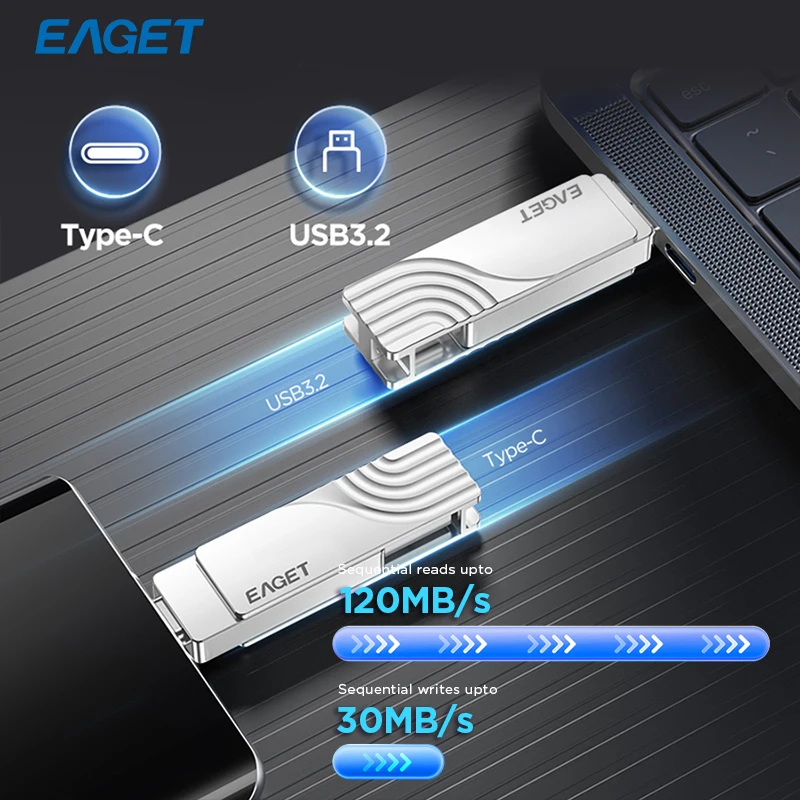 Eaget USB 3,2 OTG tipo C Pen Drive 2 en 1 unidad Flash USB 32GB 64GB 128GB 256GB 512GB Pendrive de Metal personalizado para Macbook PC - imagen 5