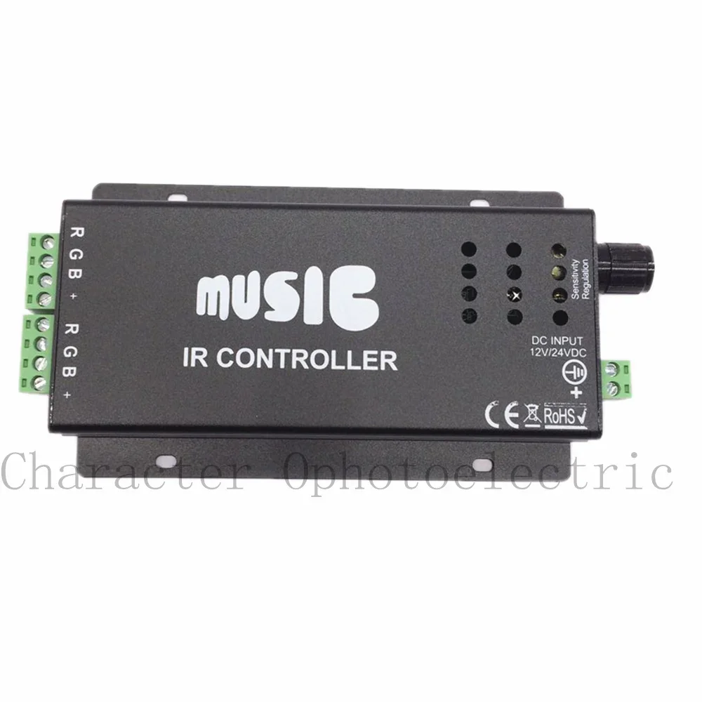 Controlador de música activado por sonido de 12V - 24V 12A Color negro con control remoto IR de 24 teclas Salida de 2 puertos de 144W para tira de LED RGB - imagen 3