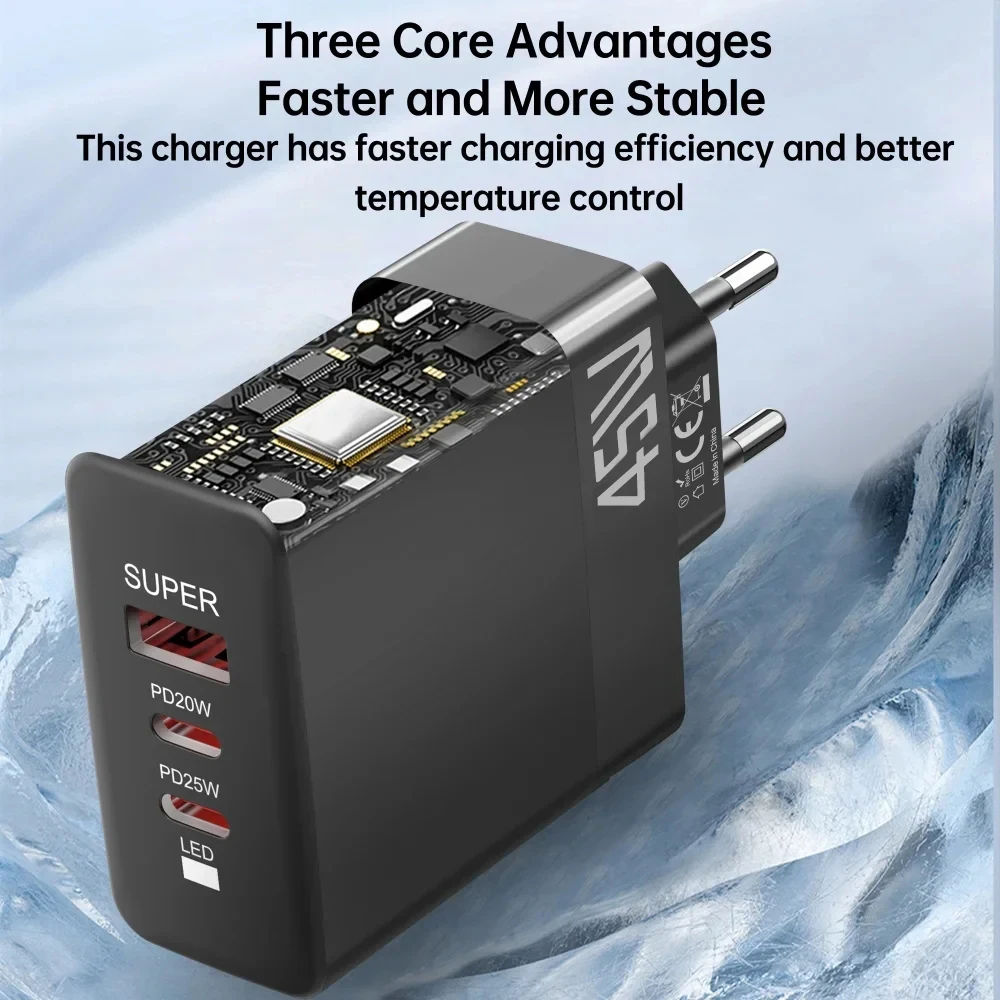 Cargador de pared con 3 puertos USB, adaptador de carga rápida QC3.0, enchufe de la UE/EE. UU./Reino Unido, 45W, PD, para iPhone, Xiaomi, Samsung - imagen 2