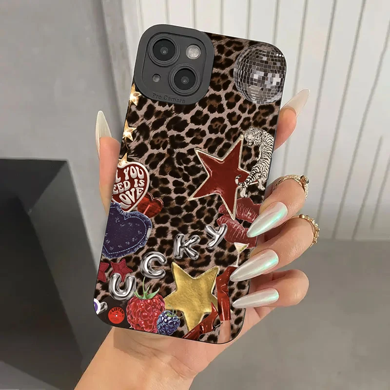 Funda de teléfono con diseño de estrella y leopardo Vintage de guepardo para Xiaomi Mi 15 14T 13T 12T Pro 14 13 11 Lite NE Poco F6 F5 X5 M6 X7 Pro