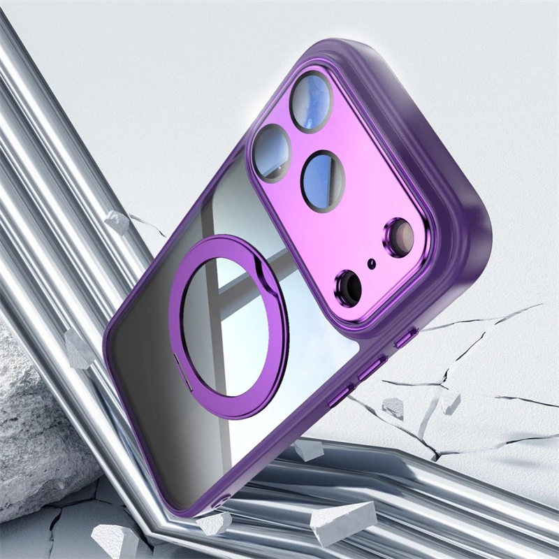 Funda magnética Magsafe con soporte de anillo de Metal para IPhone 17 Air 16 E 14 13 15 Pro Max Plus 17Pro 16E IPones Mac funda de teléfono con soporte seguro - imagen 2