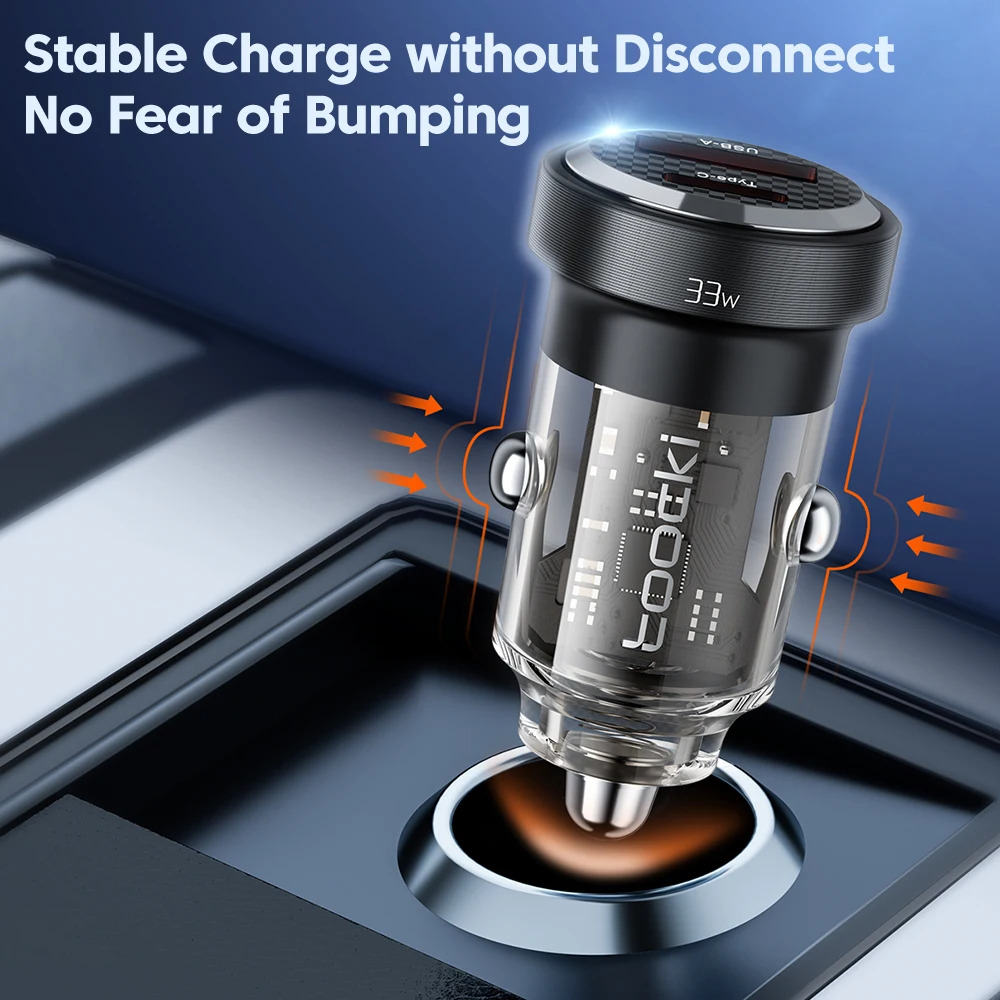 Toocki 33W cargador USB de coche carga rápida PD QC 3,0 transparente tipo C cargador de teléfono de coche para iPhone 15 16 Xiaomi 12 13 Samsung S23 - imagen 4