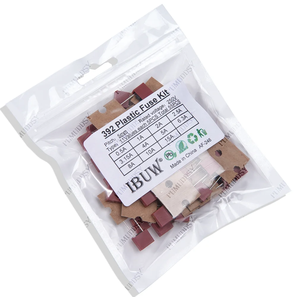 55 unids/set Kit surtido de fusibles de plástico cuadrados 392 0.5A 1A 2A 2.5A 3.15A 4A 5A 6.3A 8A 10A 15A 250V fusibles juego de fusibles de tubo de soplado lento - imagen 2