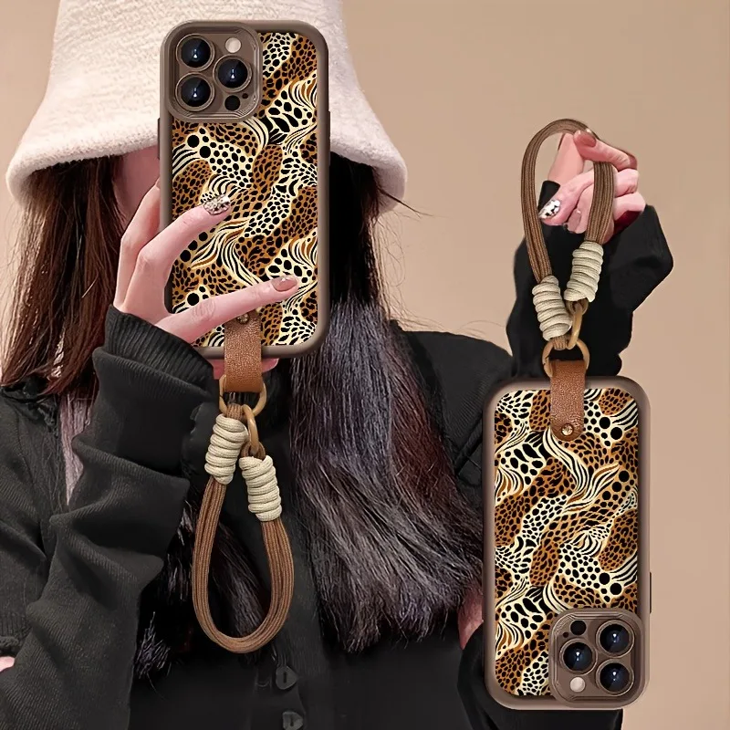 Funda de teléfono con correa de cordón suave con estampado de leopardo para iPhone 11 12 13 14 15 16 17 Pro Max 16E 17 Air 7 8 16 Plus - imagen 2