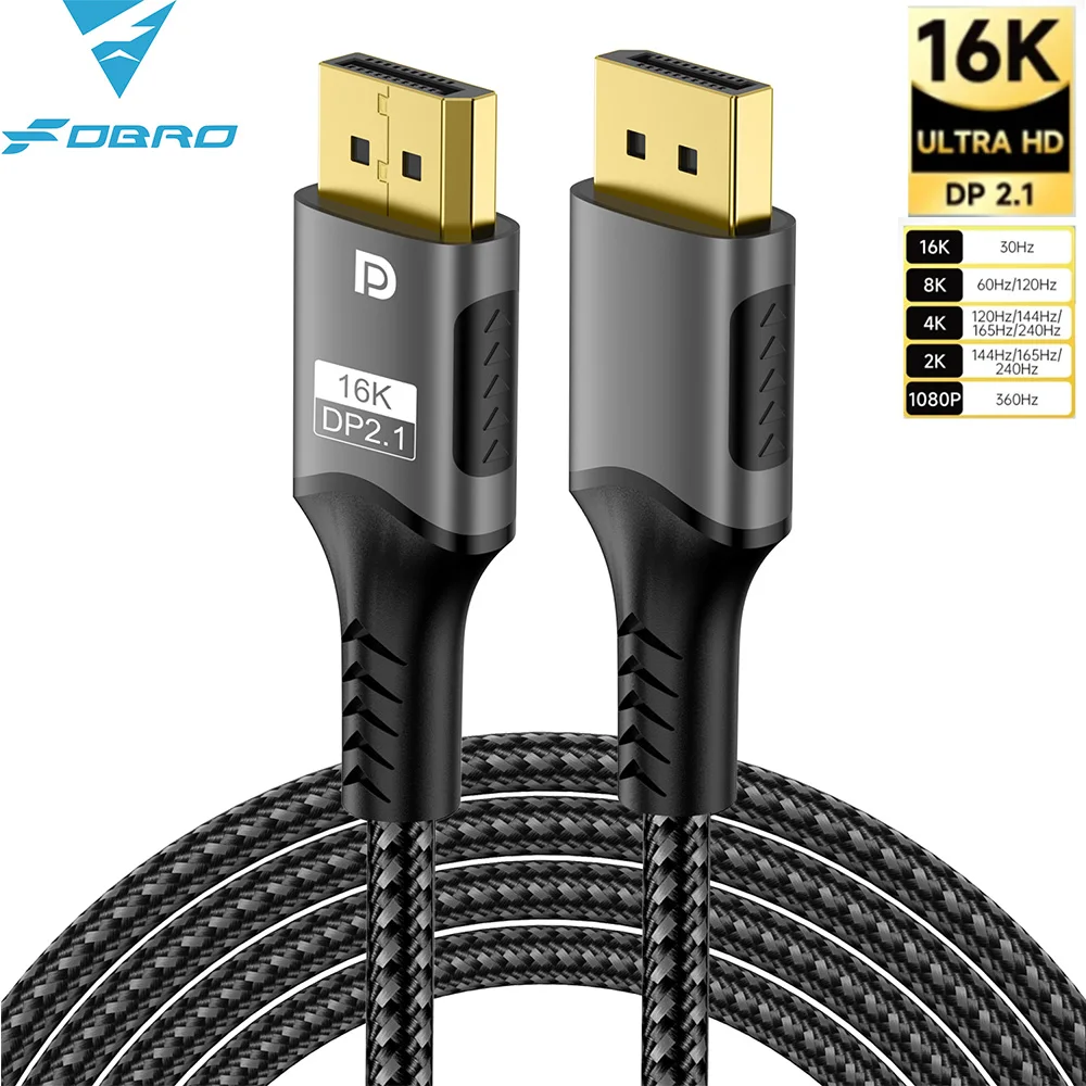 FDBRO 16K DP 2,1 8K @ 120Hz/60Hz 4K @ 240Hz 80Gbps HDR Video Audio Displayport Cable para computadora portátil Xbox proyector Monitor de juegos - imagen 2