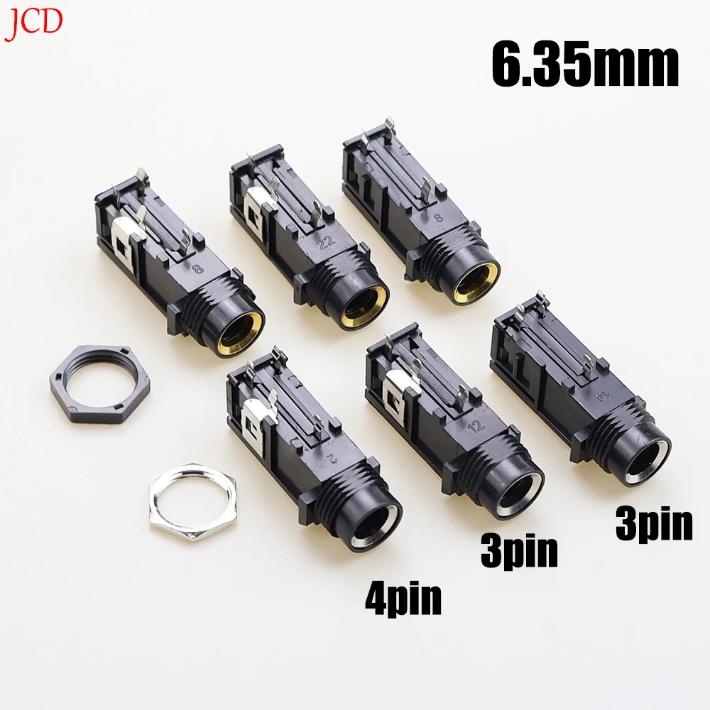 DIY 6,35mm 6,5mm Jack chapado en oro 3/4Pin estéreo de doble canal micrófono tuerca 6,35 conector Jack recto de Audio - imagen 3