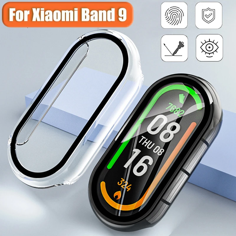 Funda + película de vidrio templado para Xiaomi Mi Band 9, cubierta protectora de cobertura completa para relojes inteligentes Mi Band9, Protector de pantalla