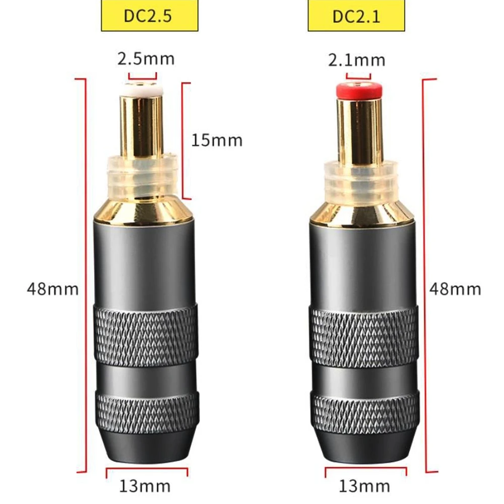 Hifi 5,5*2,1/2, 5mm conector adaptador de pulg CC chapado en oro DC-2.1G/2,5G conector de soldadura de enchufe de alimentación CC para salida de energía lineal - imagen 2