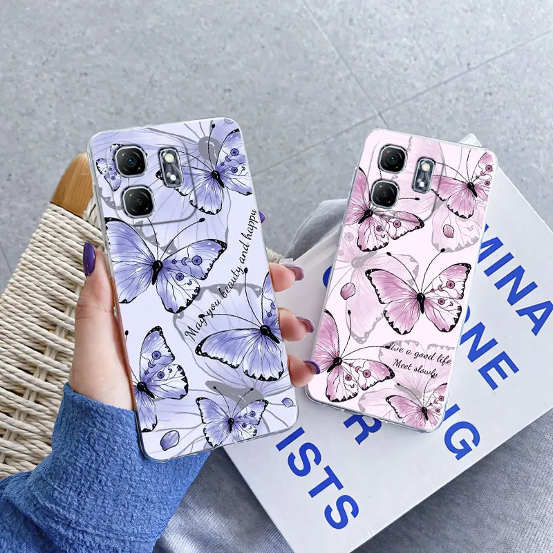Para Infinix Hot 50i Hot 50 4G 5G funda protectora de lujo para Infinix Hot50 50I mariposa flor funda de teléfono de silicona transparente