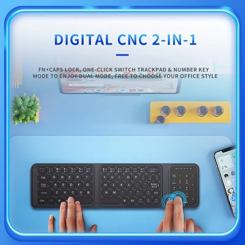 Teclado inalámbrico triple JOMAA con panel táctil teclado numérico Bluetooth teclado plegable para iPad teléfono portátil clic deslizante - imagen 3