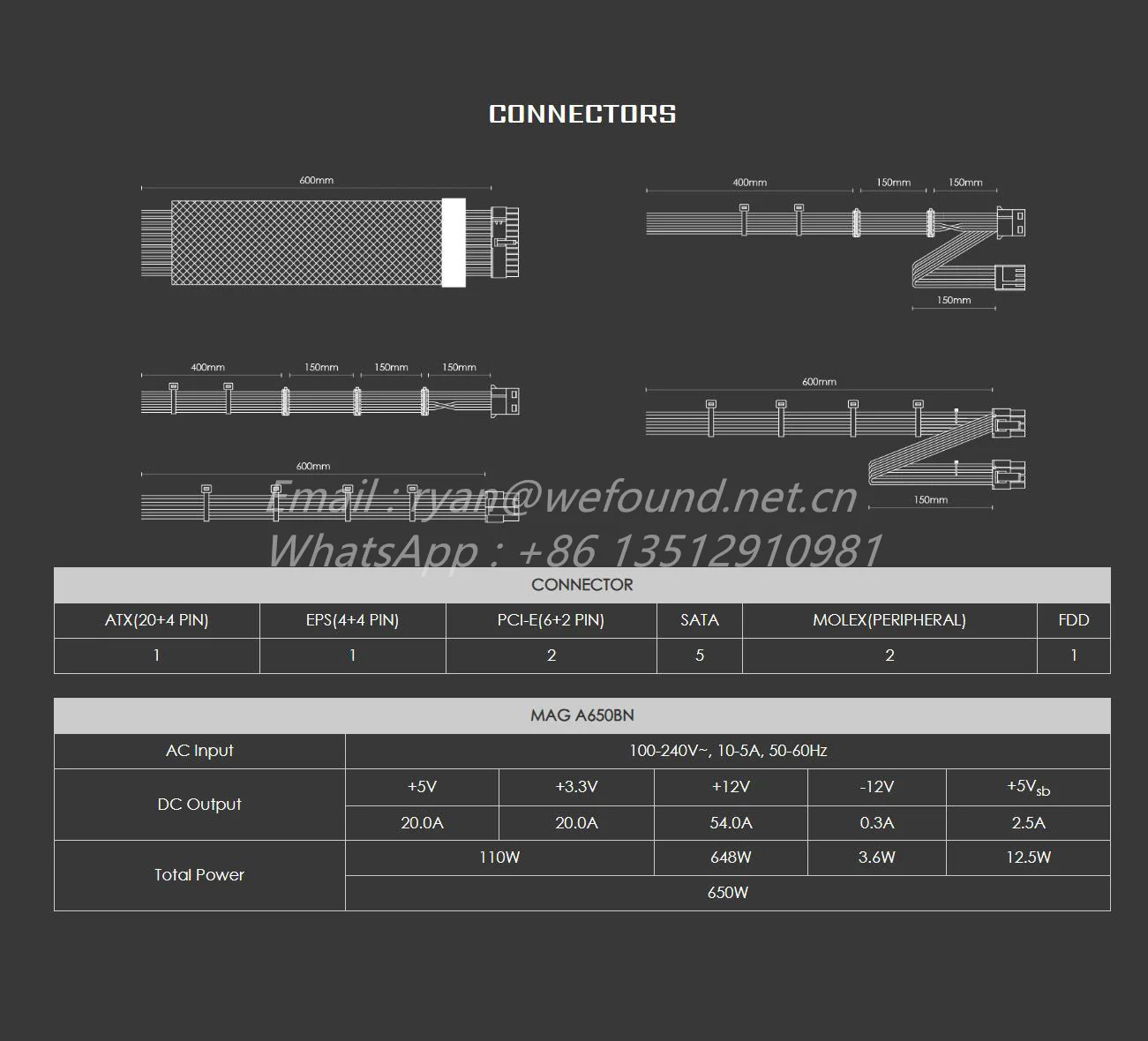 Para MAG A650BN para MSI 80 Plus Bronce 650 WATT Fuente de alimentación para PC de escritorio - imagen 4