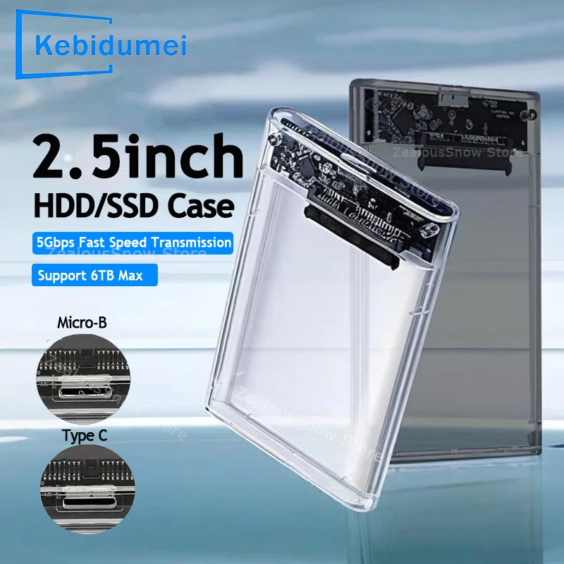 Caja HDD SSD de 2,5 pulgadas SATA a USB 3,1 tipo C carcasa de disco duro transparente 6TB adaptador rápido de 5Gbps Compatible con portátil UASP SATA III - imagen 2