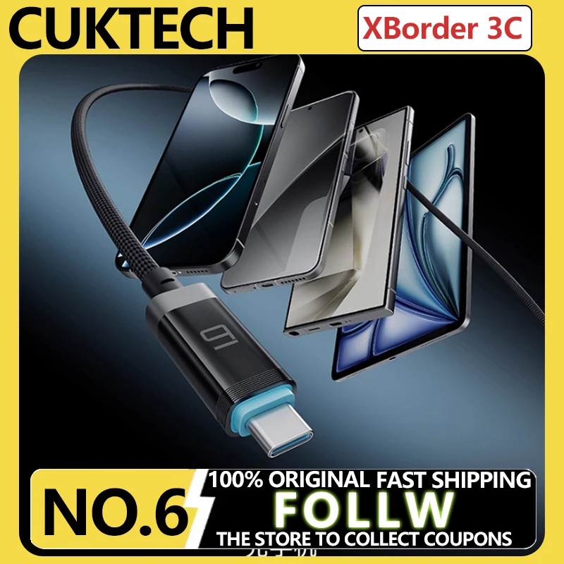 CUKTECH No.6 Cable USB-C con pantalla digital trenzada - Coche/hombre de carga rápida PD tipo C dual para iPhone 16 Pro Max/MacBook/Xiaomi 15