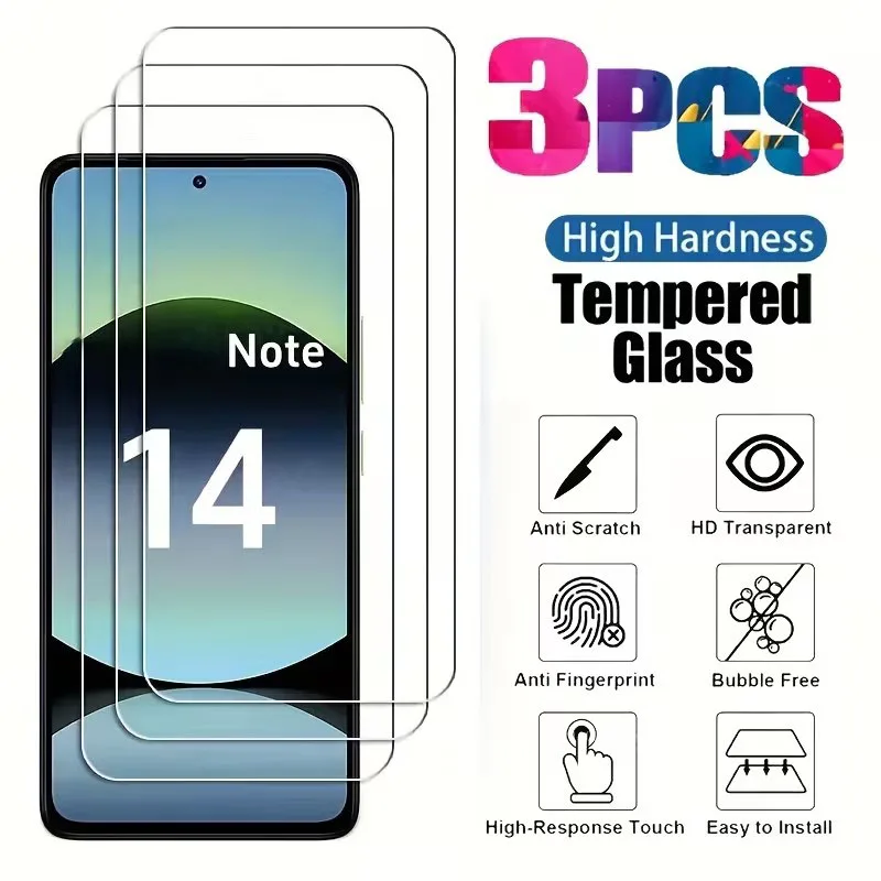 3 piezas de vidrio templado brillante para Xiaomi Redmi Note 14 4G 5G protector de pantalla - imagen 2