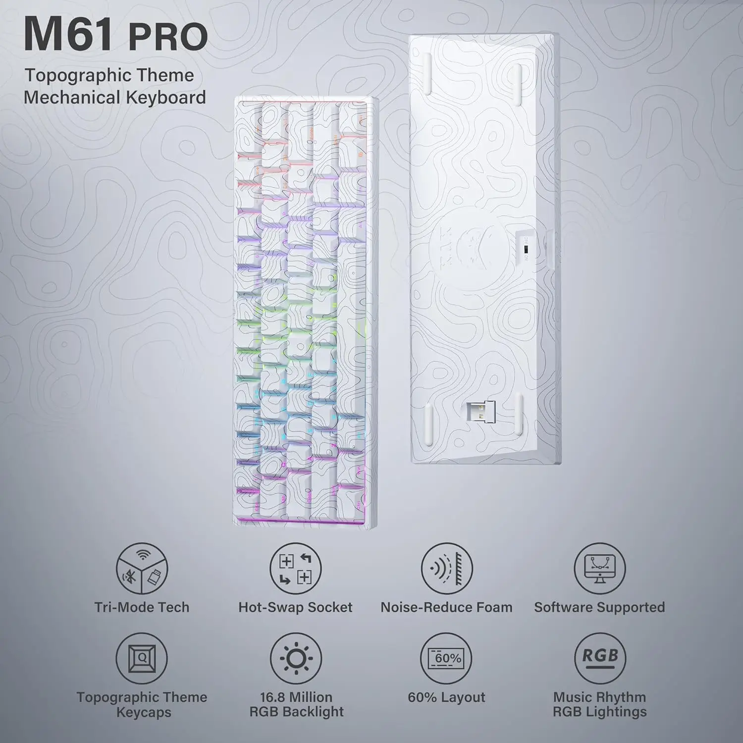 XVX M61 Pro Bluetooth/2,4 GHz/USB-C Teclado mecánico inalámbrico para jugar teclado intercambiable en caliente interruptor prelubricado teclado personalizado - imagen 5