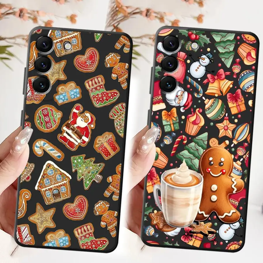 Funda de teléfono suave negra con dibujos de galletas de Navidad para Samsung Galaxy A25 A71 A41 A23 A53 A51 A73 A24 A55 A36 A32 A35 A26 A72