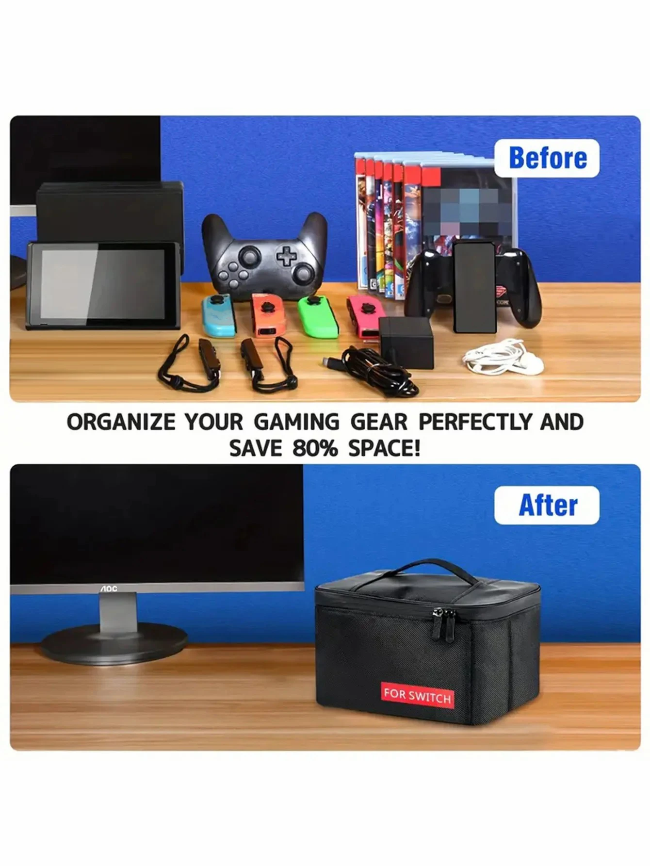 Adecuado para Nintendo Switch/Switch bolsa de viaje OLED, protección de estuche blando, estuche de interruptor portátil, compartimento desmontable - imagen 2