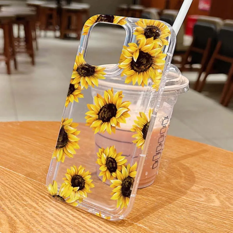 Funda de teléfono transparente estilo INS de Color cálido de girasol para iPhone 11 12 13 14 15 16 17 Air Pro Max Plus 16E XR X XS 7 8 Plus SE2 - imagen 5