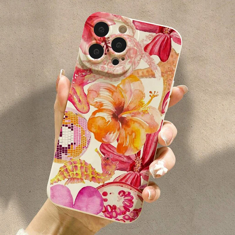 Funda de teléfono minimalista con diseño de flor de hibisco rosa para iPhone 16 15 14 13 12 11 Pro Max XS X XR 7 8 Plus SE 2020 2022 16e